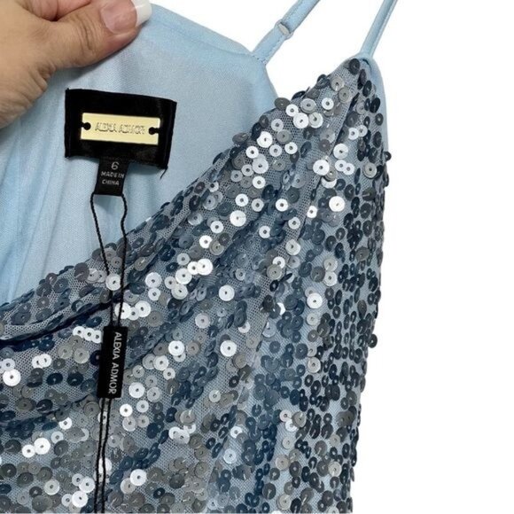 New ALEXIA ADMOR Hailey Sequin High-Low Dress in Halogen blue Size 6 - Picture 7 of 8
